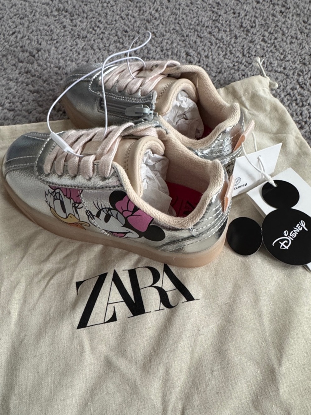 Zara Kids Silver Minnie & Daisy Sneakers with Pink Detail - 9T (Brand New)